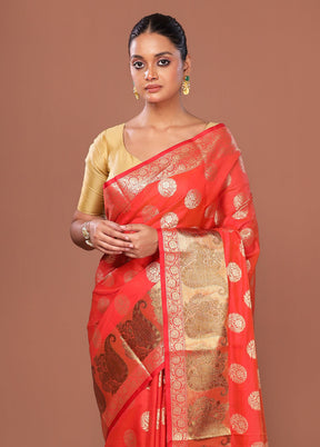 Red Kora Silk Saree With Blouse Piece