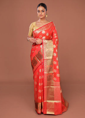 Red Kora Silk Saree With Blouse Piece
