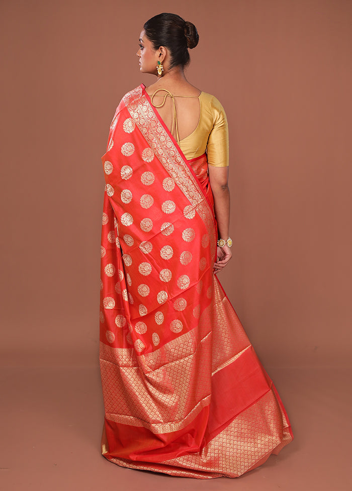 Red Kora Silk Saree With Blouse Piece