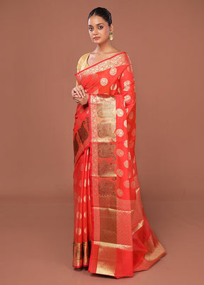 Red Kora Silk Saree With Blouse Piece