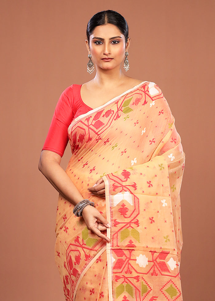 Yellow Jamdani Cotton Saree Without Blouse Piece