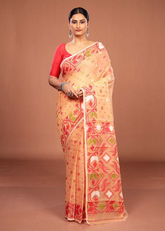 Yellow Jamdani Cotton Saree Without Blouse Piece