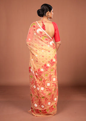 Yellow Jamdani Cotton Saree Without Blouse Piece