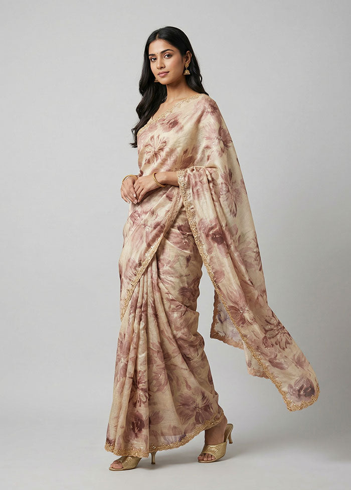Cream Handloom Dupion Pure Silk Saree With Blouse Piece