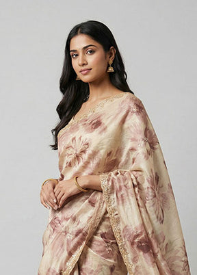 Cream Handloom Dupion Pure Silk Saree With Blouse Piece