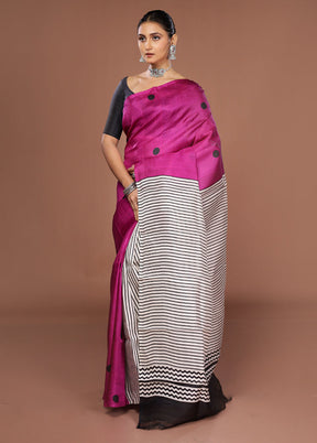 Pink Printed Pure Silk Saree Without Blouse Piece