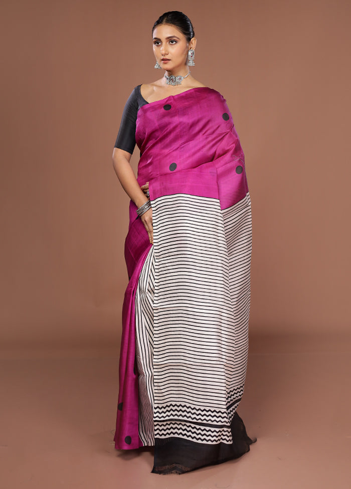 Pink Printed Pure Silk Saree Without Blouse Piece