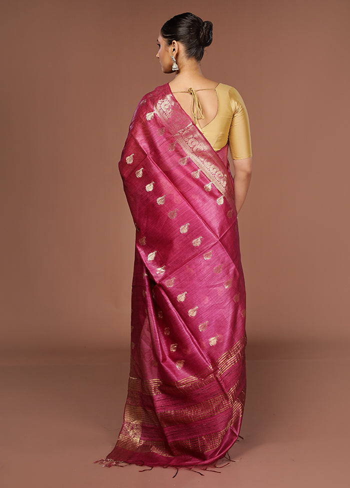 Purple Tussar Silk Saree With Blouse Piece
