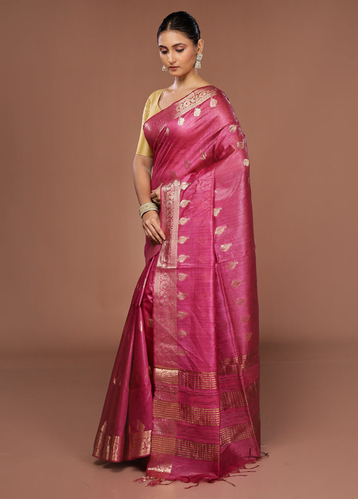 Purple Tussar Silk Saree With Blouse Piece