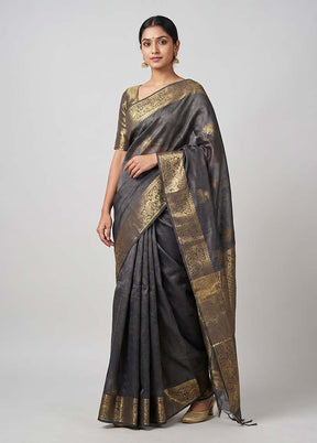 Grey Tussar Silk Saree With Blouse Piece