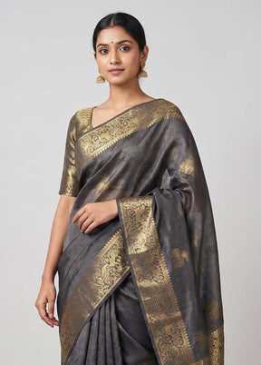 Grey Tussar Silk Saree With Blouse Piece