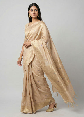 Cream Tussar Silk Saree With Blouse Piece
