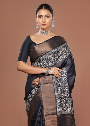 Black Tussar Silk Saree With Blouse Piece