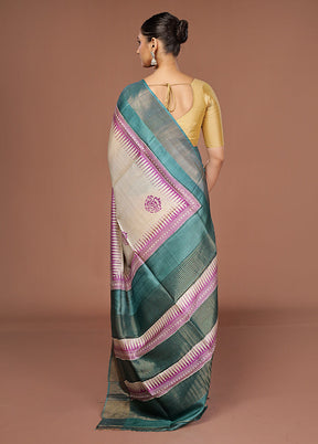 Cream Tussar Silk Saree With Blouse Piece