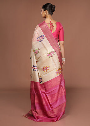 Cream Tussar Silk Saree With Blouse Piece