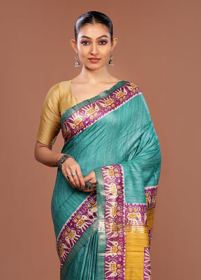 Green Tussar Silk Saree With Blouse Piece