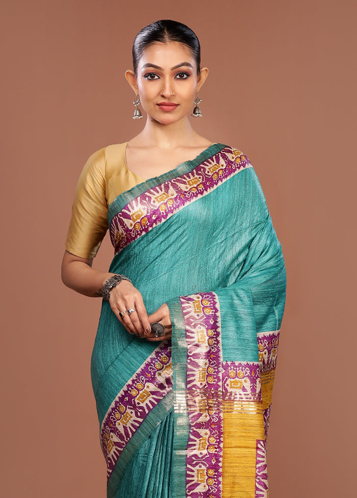 Green Tussar Silk Saree With Blouse Piece