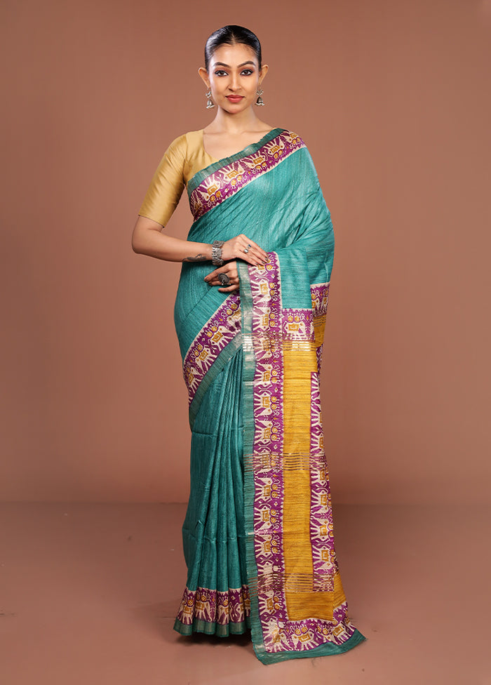 Green Tussar Silk Saree With Blouse Piece