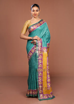 Green Tussar Silk Saree With Blouse Piece