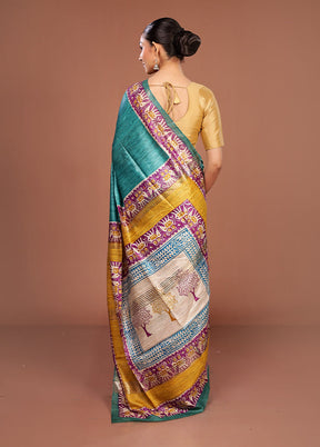 Green Tussar Silk Saree With Blouse Piece