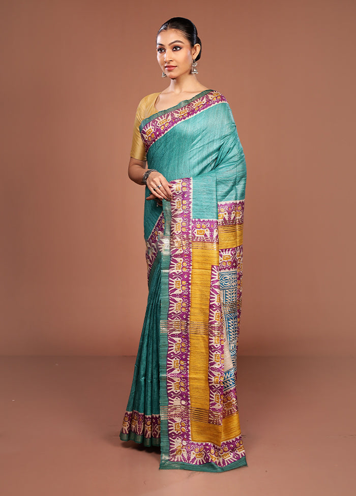 Green Tussar Silk Saree With Blouse Piece