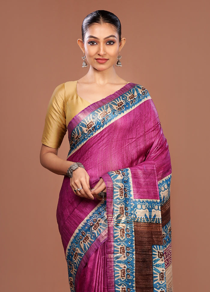 Purple Tussar Silk Saree With Blouse Piece