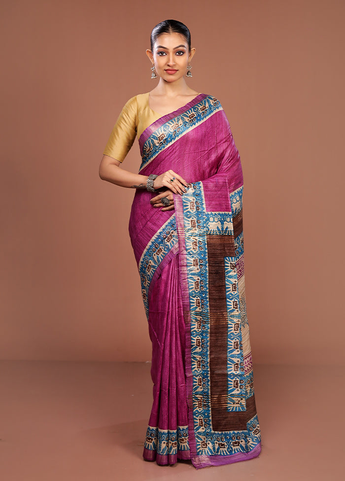 Purple Tussar Silk Saree With Blouse Piece