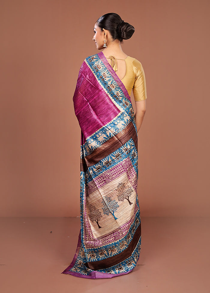Purple Tussar Silk Saree With Blouse Piece