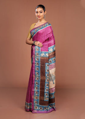Purple Tussar Silk Saree With Blouse Piece