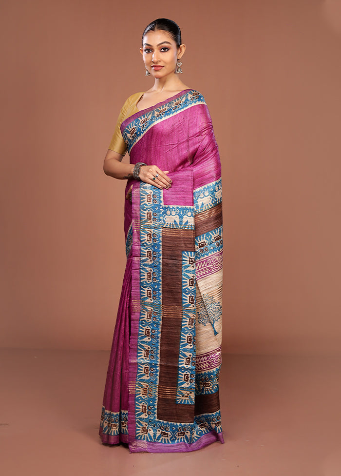 Purple Tussar Silk Saree With Blouse Piece