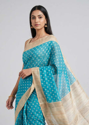 Blue Tussar Silk Saree With Blouse Piece