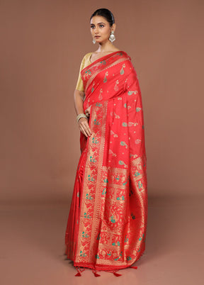 Red Dupion Silk Saree With Blouse Piece