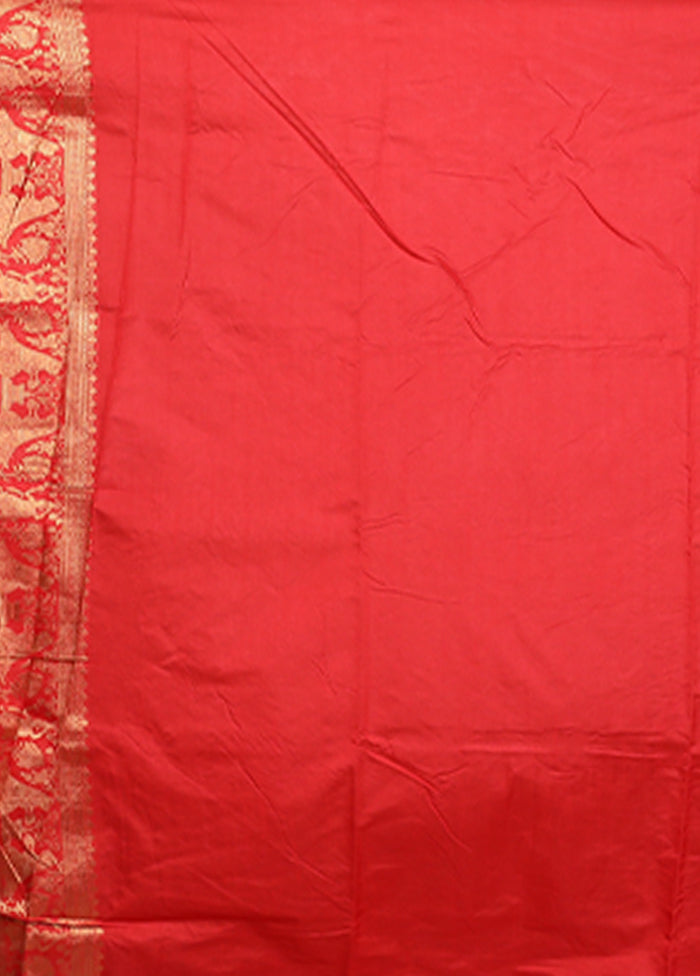 Red Dupion Silk Saree With Blouse Piece