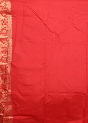 Red Dupion Silk Saree With Blouse Piece