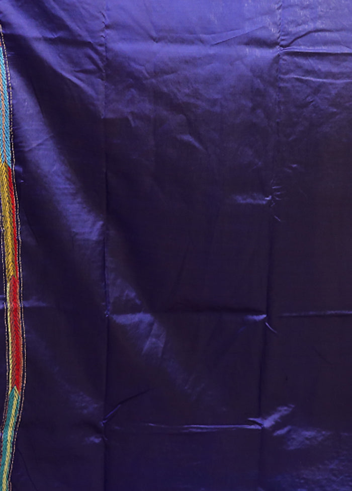 Blue Handloom Kantha Stitch Pure Silk Saree With Blouse Piece