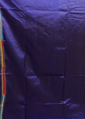 Blue Handloom Kantha Stitch Pure Silk Saree With Blouse Piece