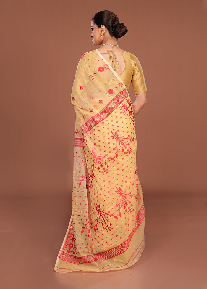 Cream Jamdani Cotton Saree Without Blouse Piece