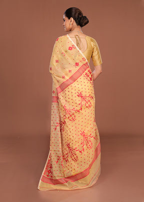 Cream Jamdani Cotton Saree Without Blouse Piece