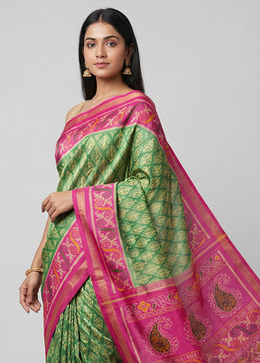 Green Handloom Patola Pure Silk Saree With Blouse Piece
