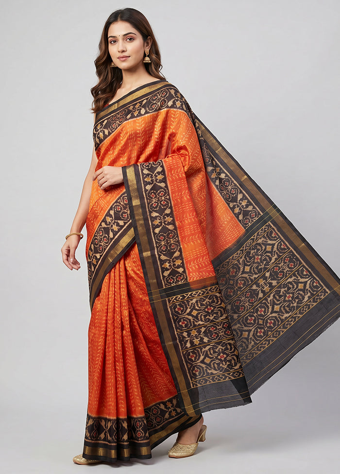 Red Handloom Patola Pure Silk Saree With Blouse Piece