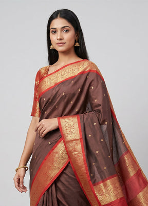 Maroon Kanjivaram Silk Saree With Blouse Piece
