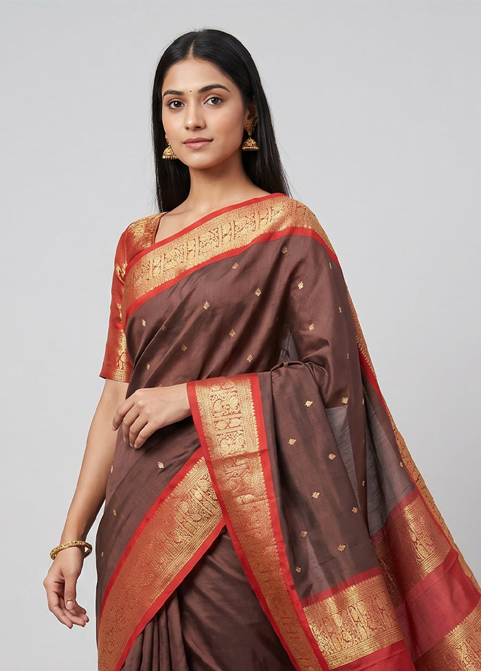 Maroon Kanjivaram Silk Saree With Blouse Piece