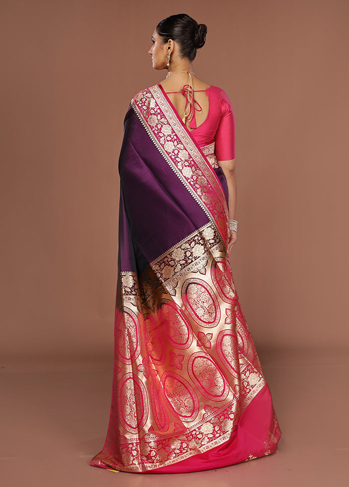 Purple Banarasi Silk Saree With Blouse Piece