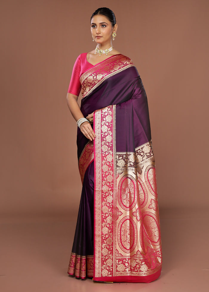 Purple Banarasi Silk Saree With Blouse Piece