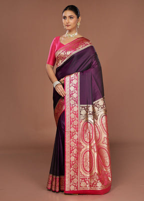 Purple Banarasi Silk Saree With Blouse Piece