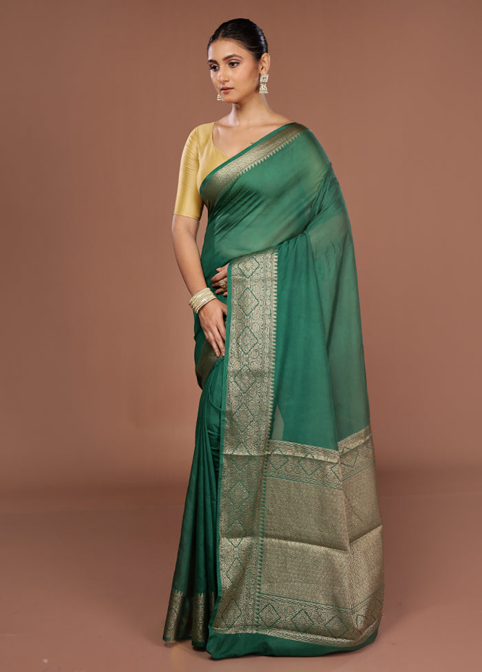 Green Dupion Silk Saree With Blouse Piece