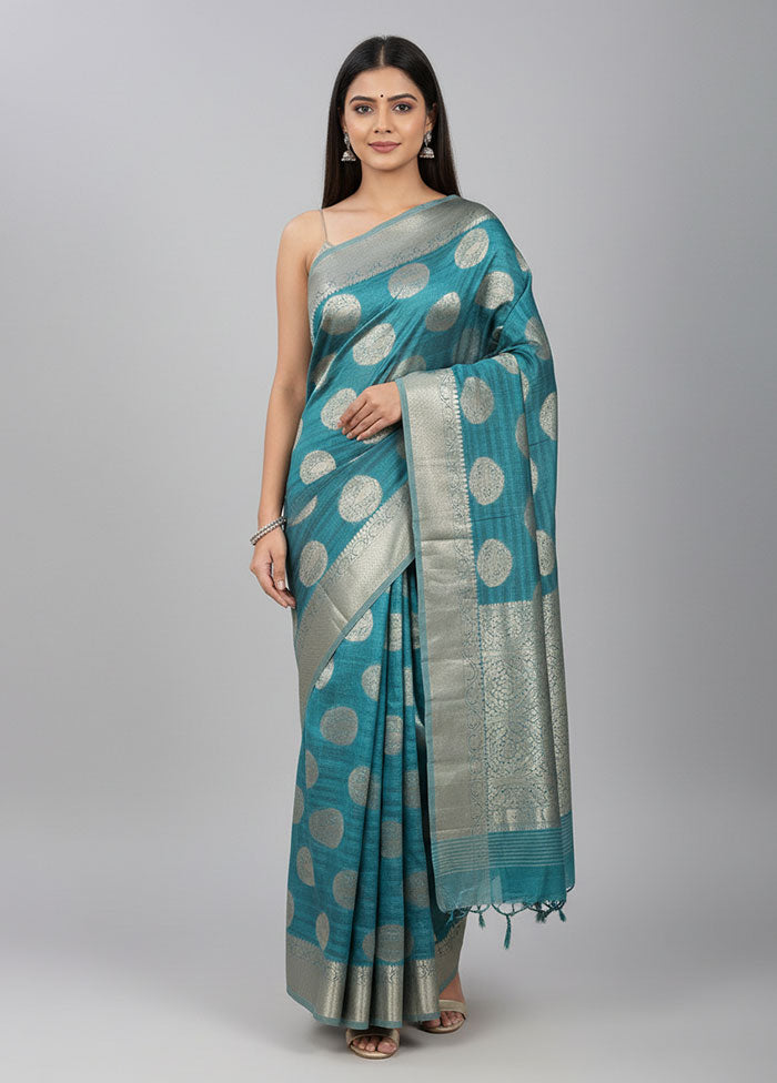 Blue Kora Silk Saree With Blouse Piece