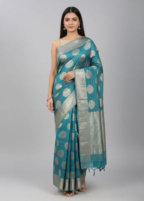 Blue Kora Silk Saree With Blouse Piece