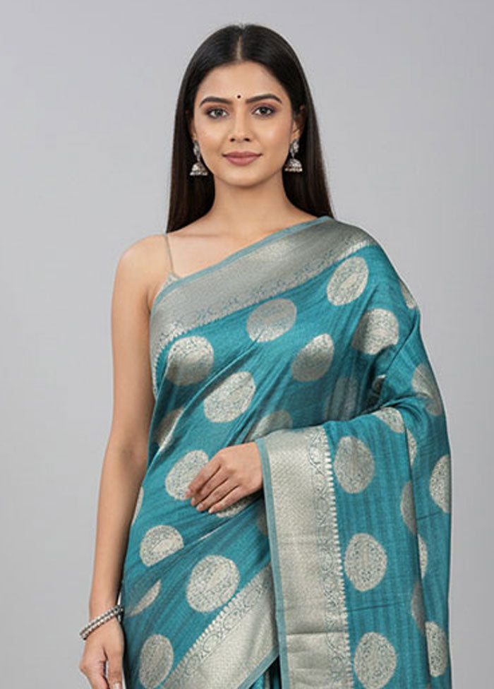 Blue Kora Silk Saree With Blouse Piece