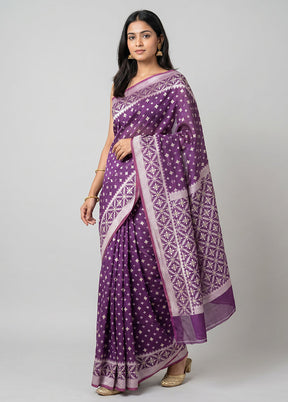 Purple Kora Silk Saree With Blouse Piece